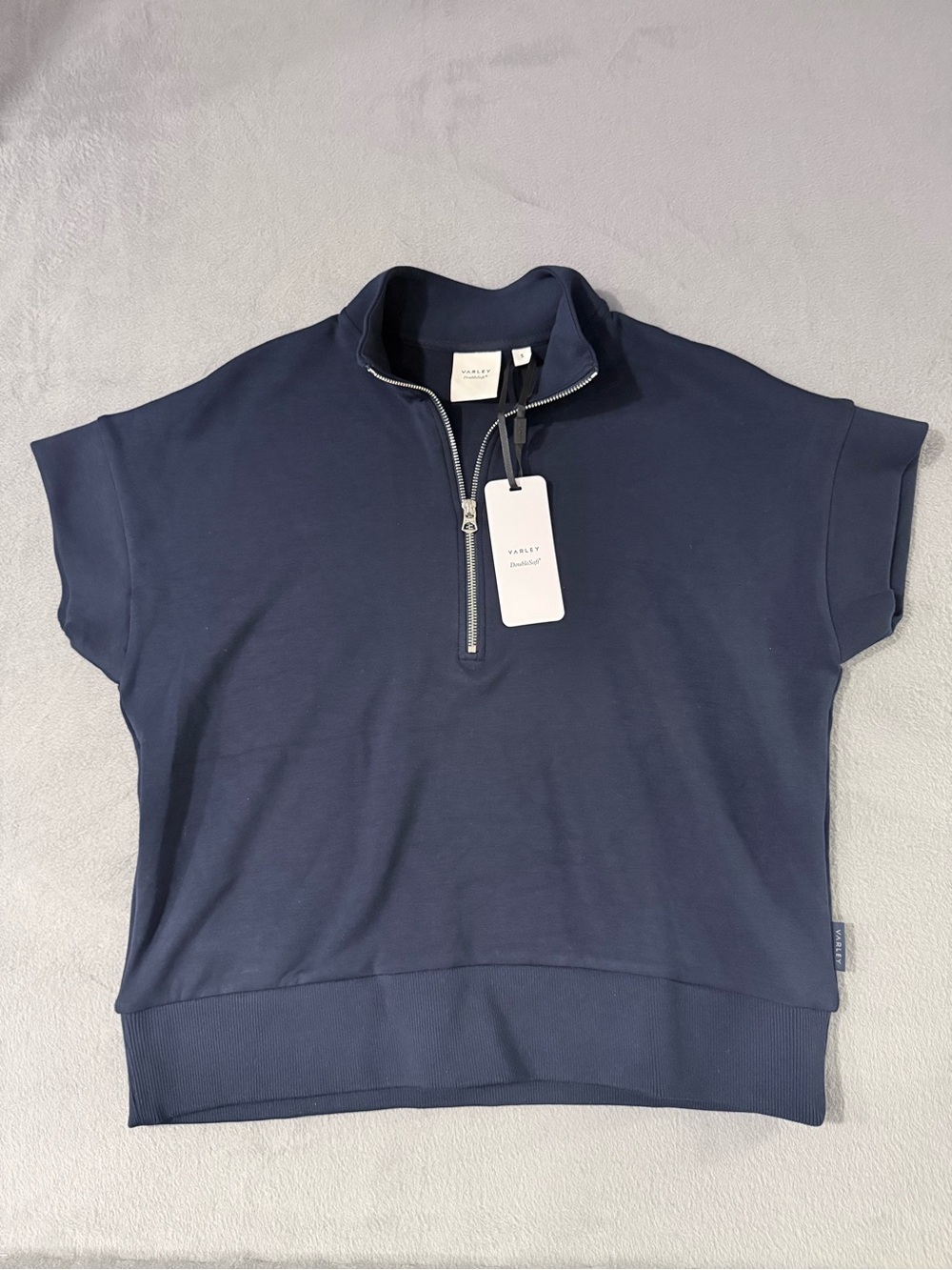 Varley - Ritchie Double Soft Navy Short-Sleeve Zip-Neck Sweat